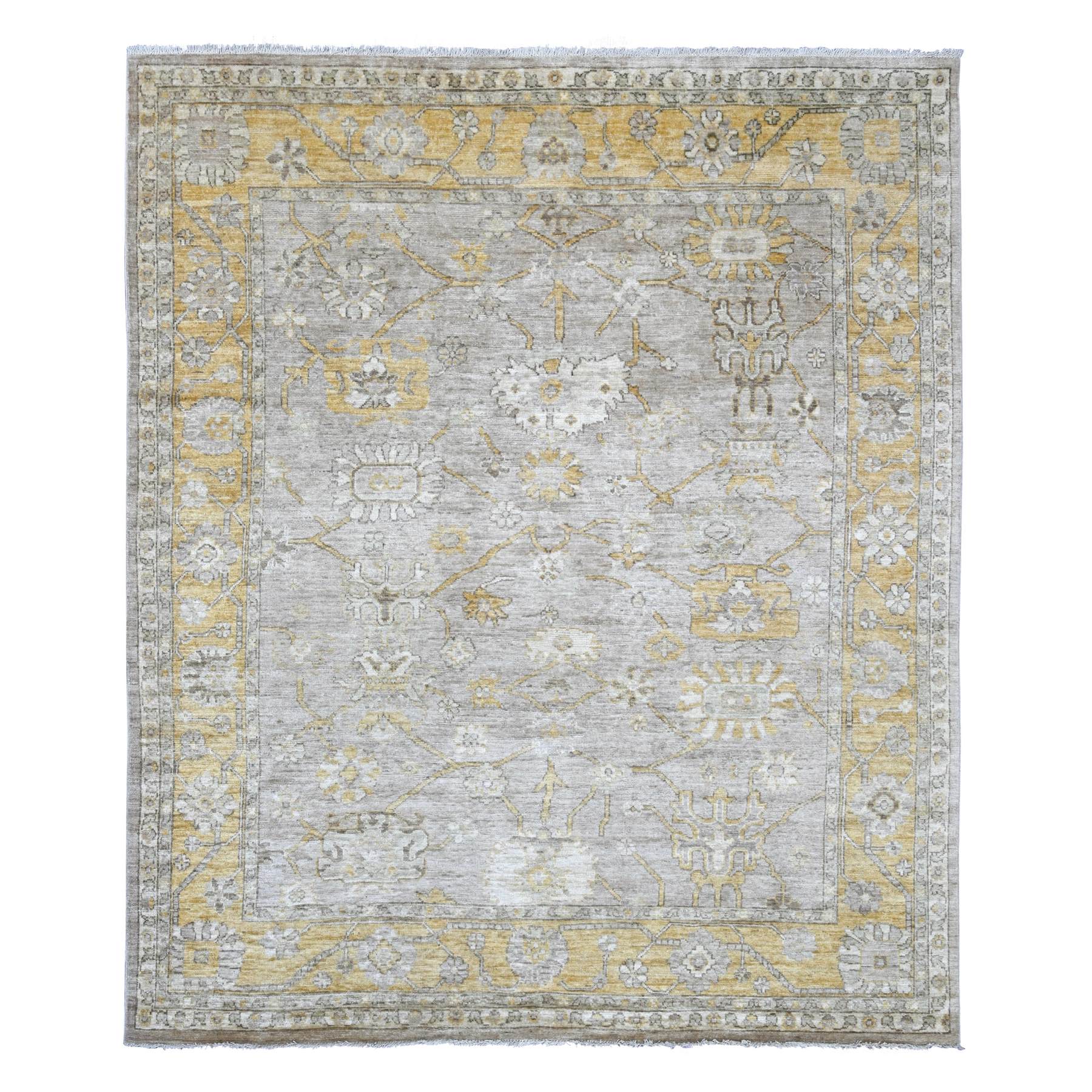 8'2"x10' Light Brown, Hand Knotted, Afghan Angora Oushak with All Over Leaf Design, 100% Wool, Vegetable Dyes, Oriental Rug 